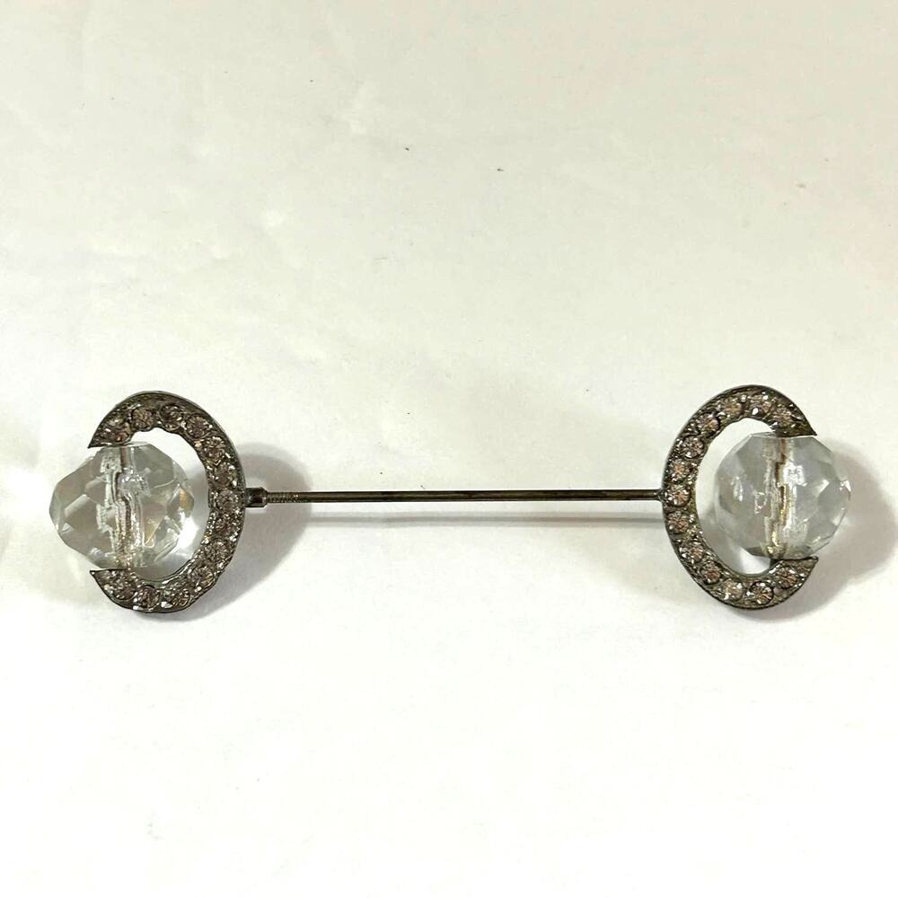 Vintage Double-Ended Hat Stick Pin with Faceted Glass Beads and Rhinestones